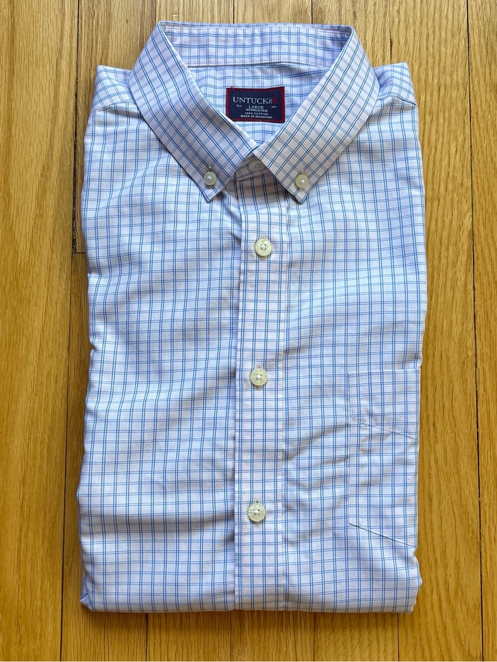 UNTUCKit Men’s Long Sleeve Shirt Wrinkle Free Regular Large Blue Pink White